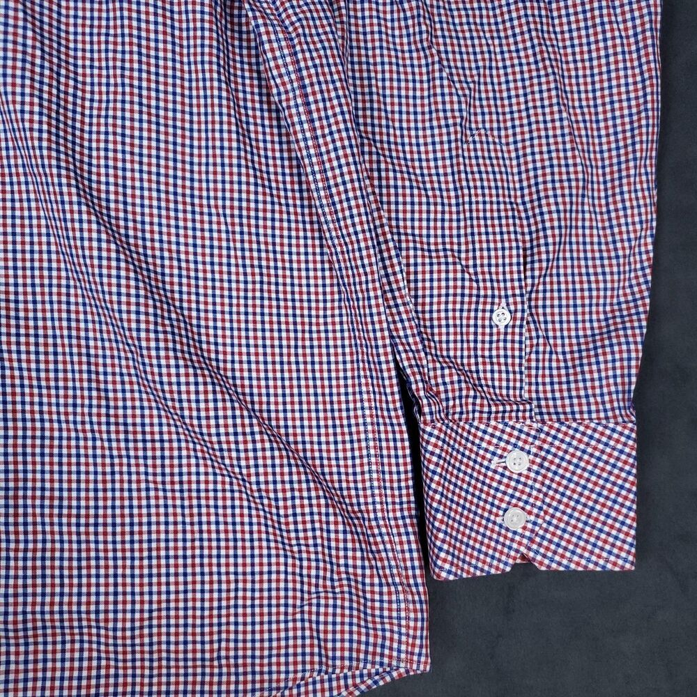 J.Hilburn Shirt Mens 3XL Red White Blue Gingham Long Sleeve Dress Shirt Classic - Picture 9 of 16